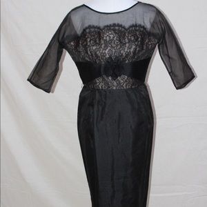 Vintage 50s Black Silk Organza Dress w/Lace